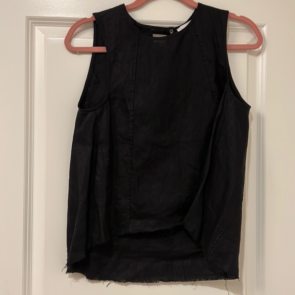 STEVEN ALAN | Black Linen Sleeveless Top